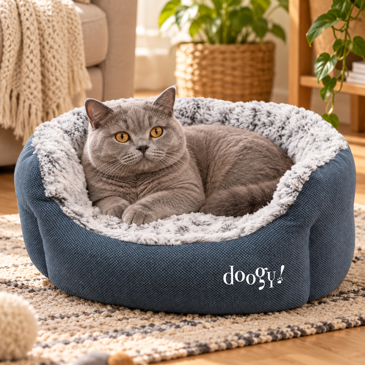 Cesta oval Whooly em imitação de pelo para cães e gatos