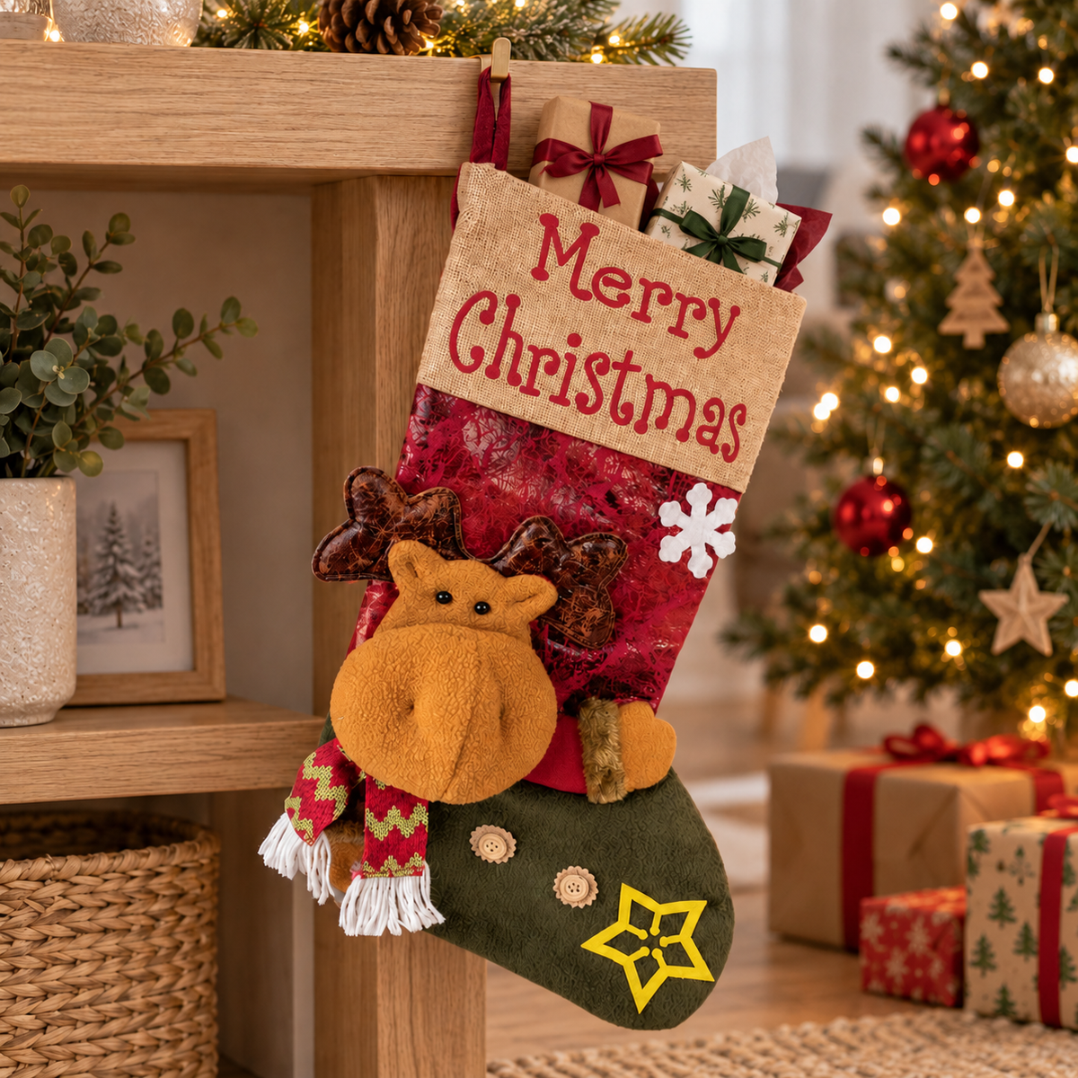Weihnachtsstrumpf zum Befüllen Rentier-Motiv