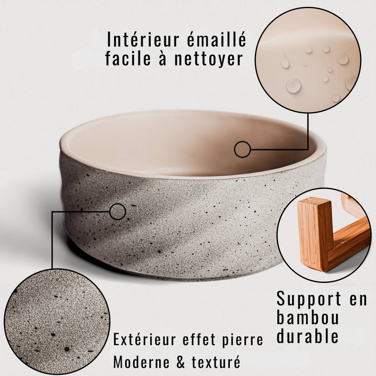 Gamelle double en céramique sur support en bambou