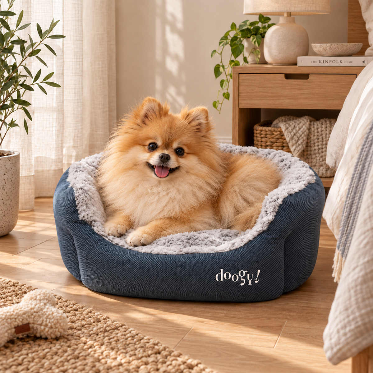 Cesta oval Whooly em imitação de pelo para cães e gatos