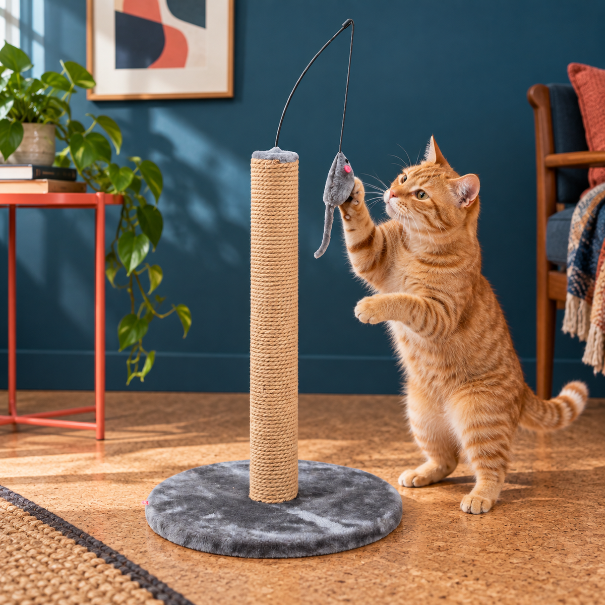 Kratzbaum aus Hanf mit Maus für Katzen