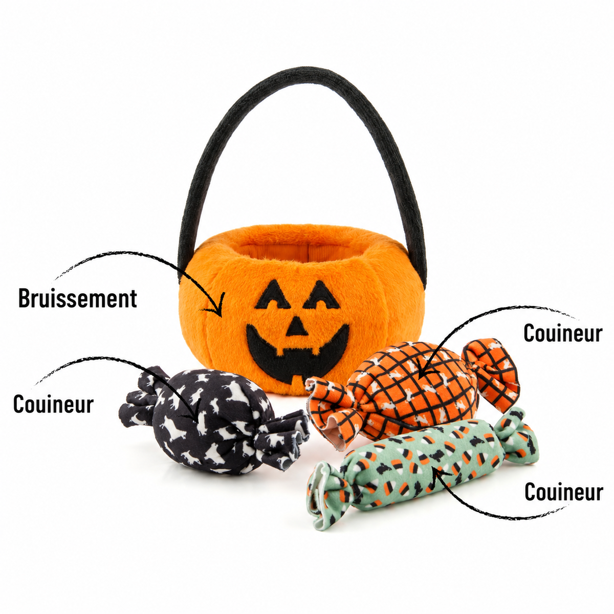 Halloween-Kürbis-Korb mit 3 Hundespielzeugen