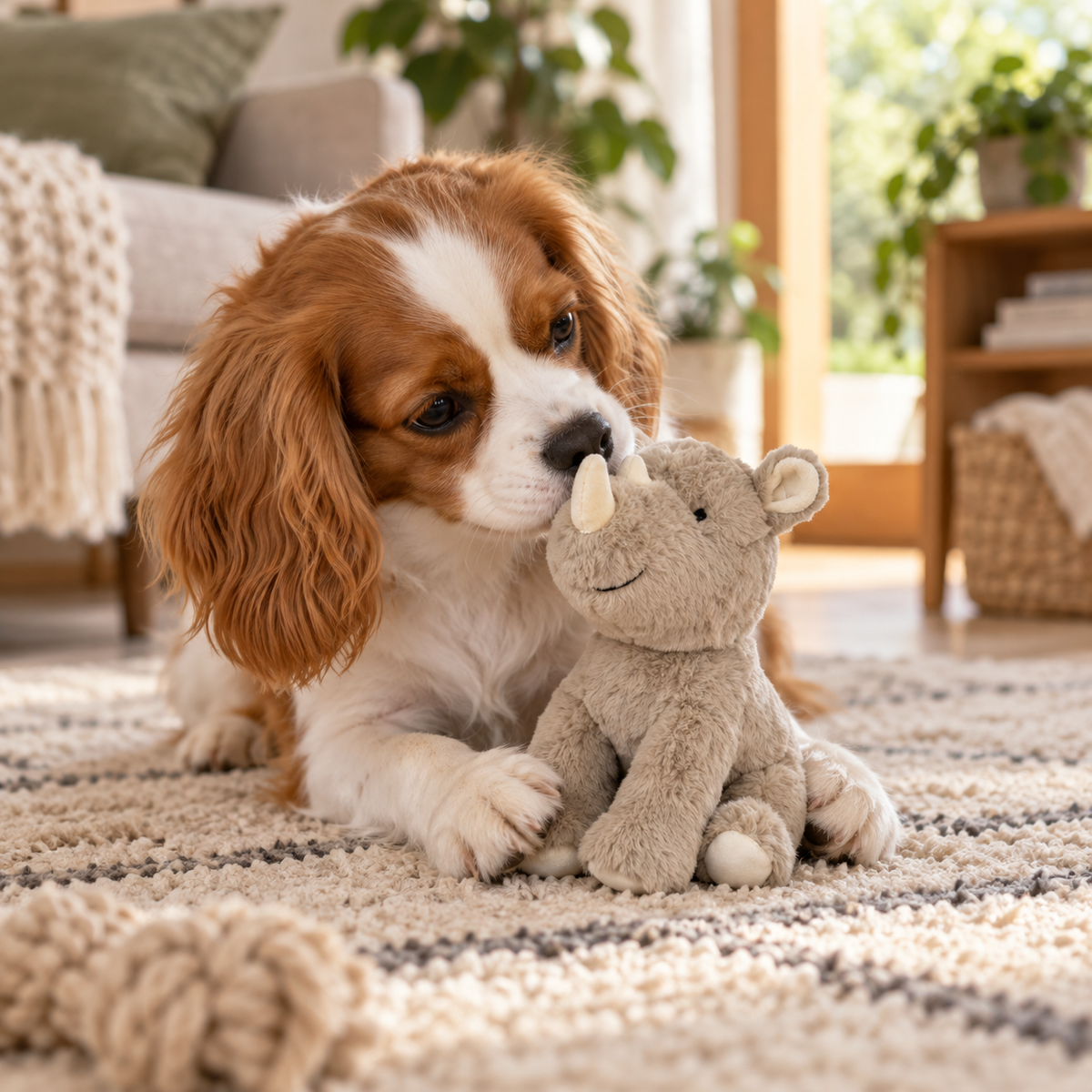 Recycled fabric rhinoceros plush toy for dogs