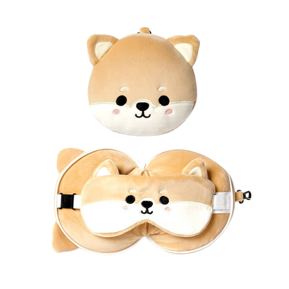 2-in-1-Reisekissen mit Shiba-Inu-Maske