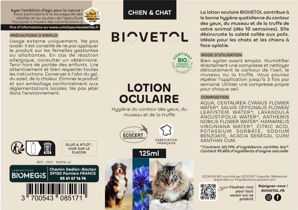 Organic eye lotion for dogs and cats