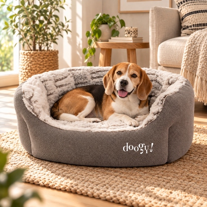 Cesta oval Whooly em imitação de pelo para cães e gatos