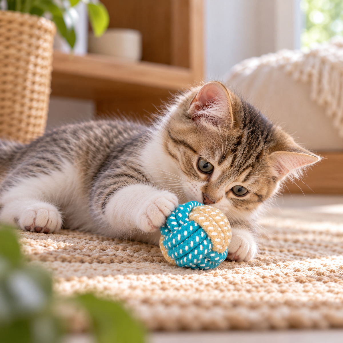 Balle en corde tressée pour petits chiens et chats