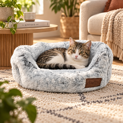 Cama White Panther em imitação de pelo para cães e gatos