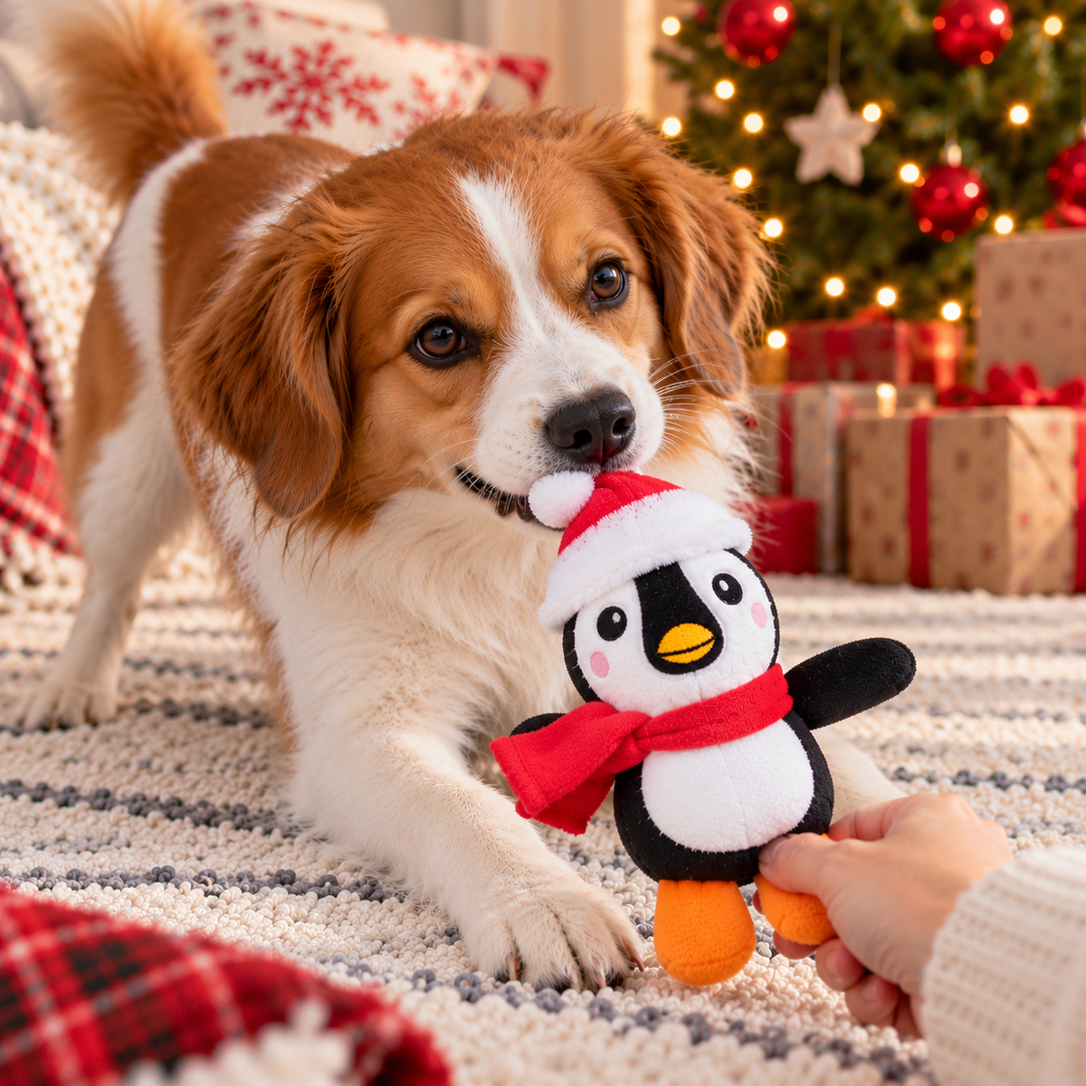 Peluche sonore pingouin de Noël pour chiens