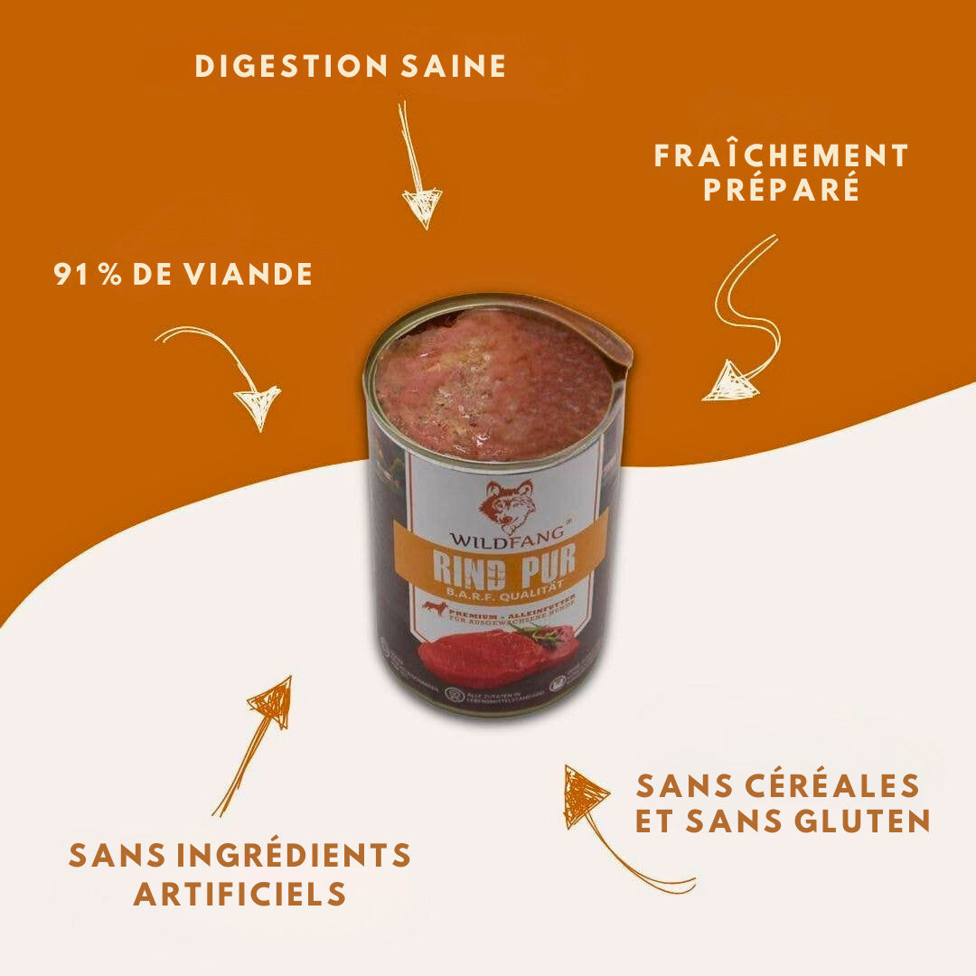 Pâté pur bœuf qualité BARF pour chiens adultes