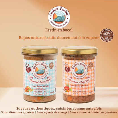 Refeição cozinhada de peru e legumes para cães