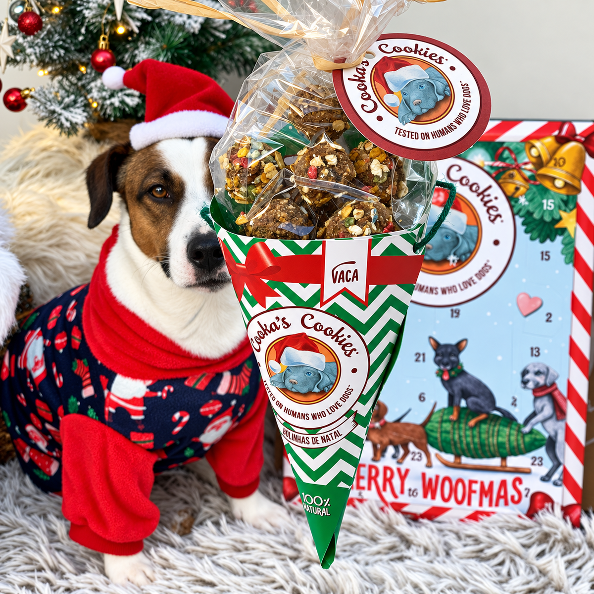 Festive cone of beef treats for dogs
