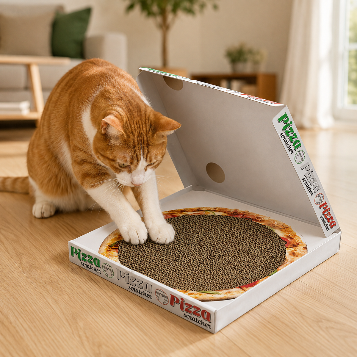 Griffoir carton boîte à pizza pour chats