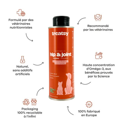 Olio nutrizionale per fianchi e articolazioni di cani e gatti