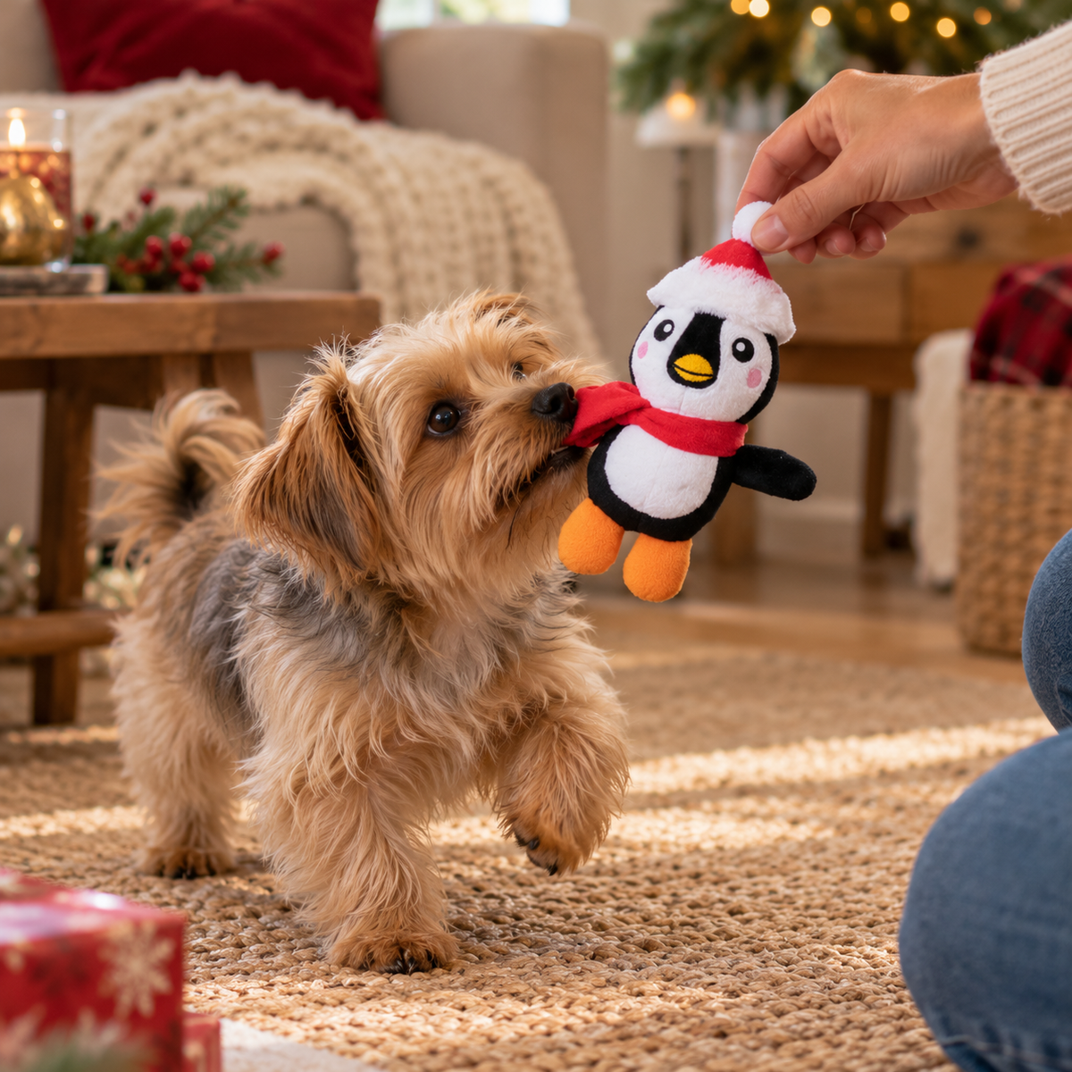 Peluche sonore pingouin de Noël pour chiens