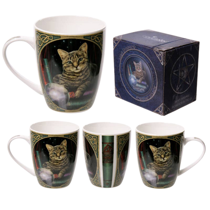 Taza de porcelana de gato y bola de cristal
