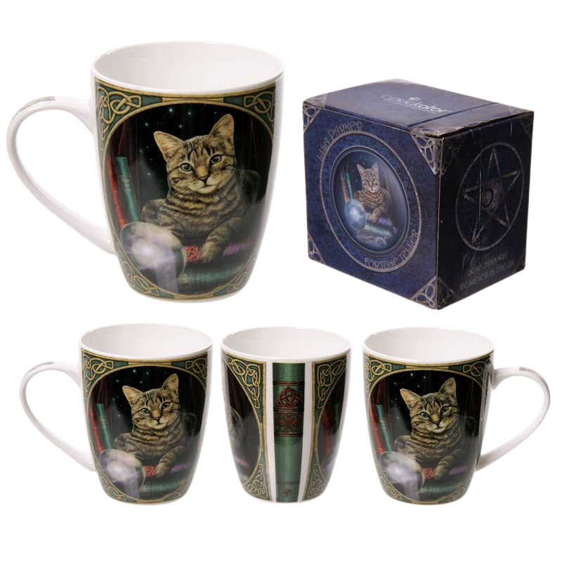 Taza de porcelana de gato y bola de cristal