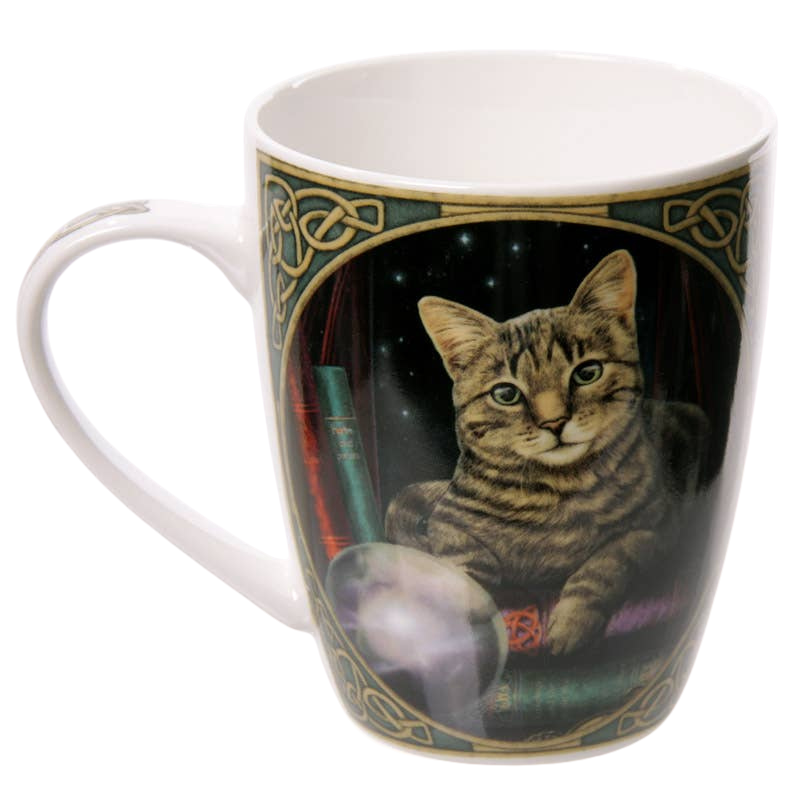 Taza de porcelana de gato y bola de cristal