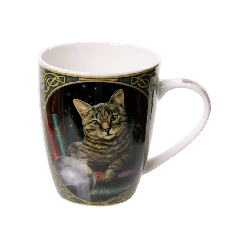 Taza de porcelana de gato y bola de cristal
