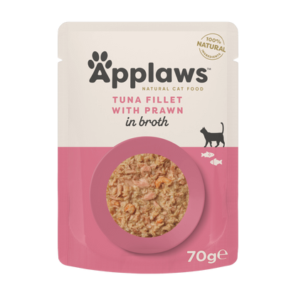Filete de atum e camarão em caldo para gatos adultos