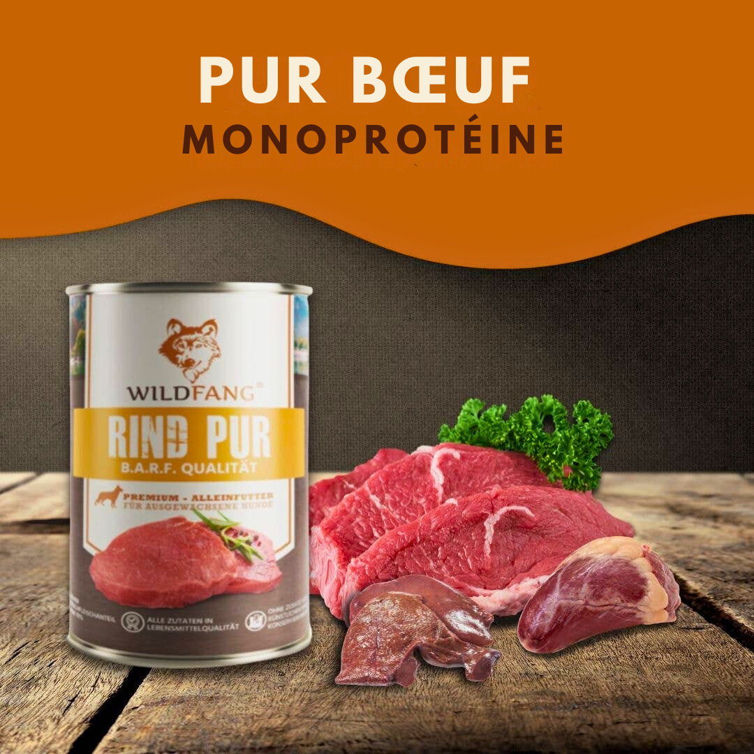 Pâté pur bœuf qualité BARF pour chiens adultes