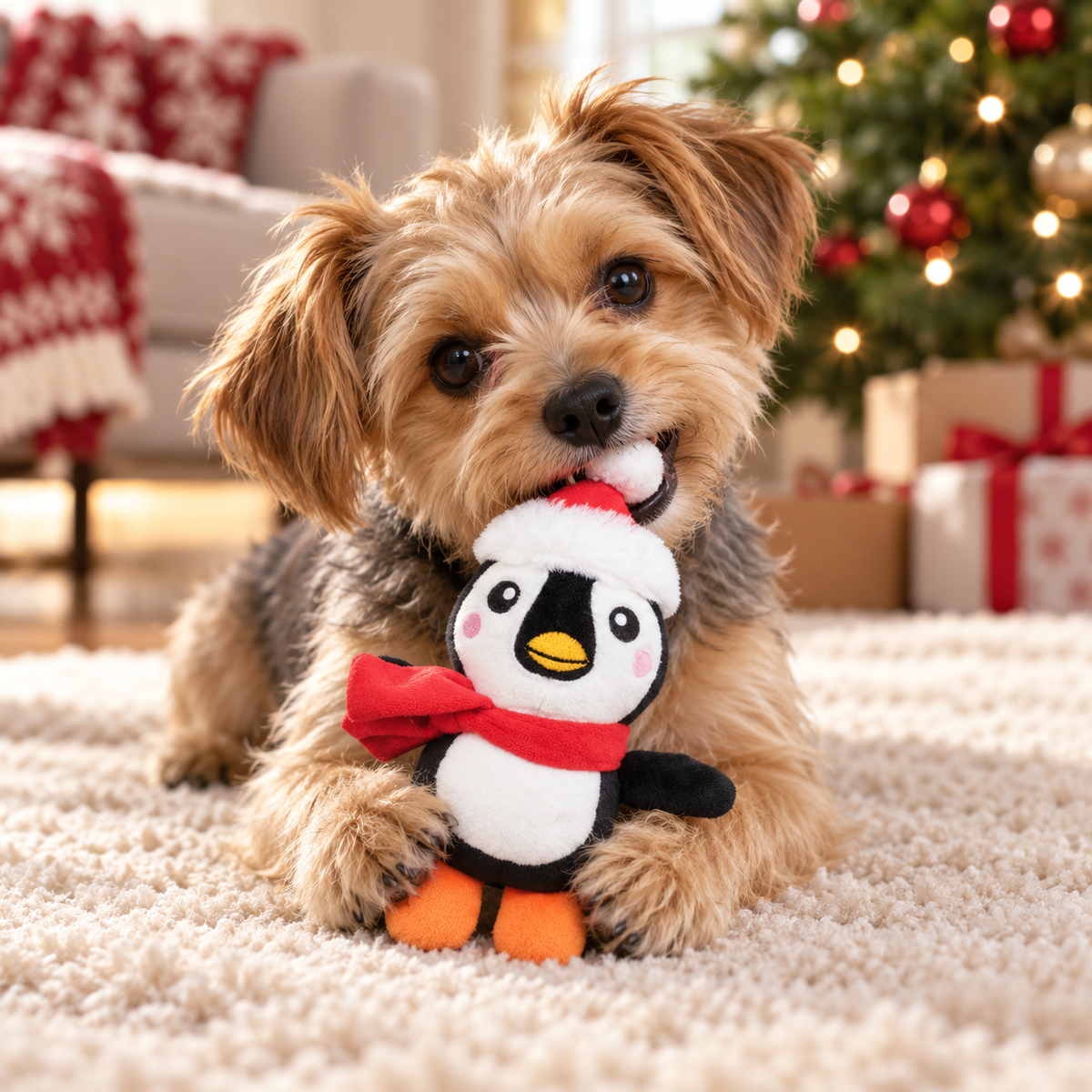 Peluche sonore pingouin de Noël pour chiens