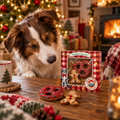 Caixa de biscoitos de Natal para cães com peru