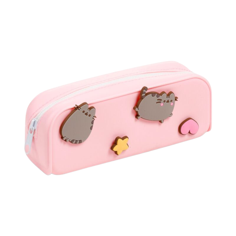 Trousse Pusheen en silicone avec étoiles et cœurs