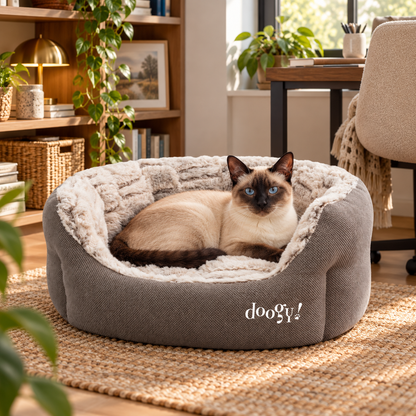 Cesta oval Whooly em imitação de pelo para cães e gatos