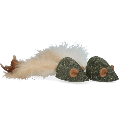Coppia di topi in matatabi con piume per gatti