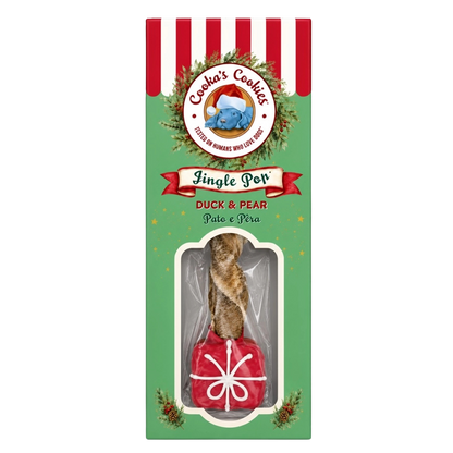 Guloseima de Natal Jingle Pop de bacalhau e pato para cães