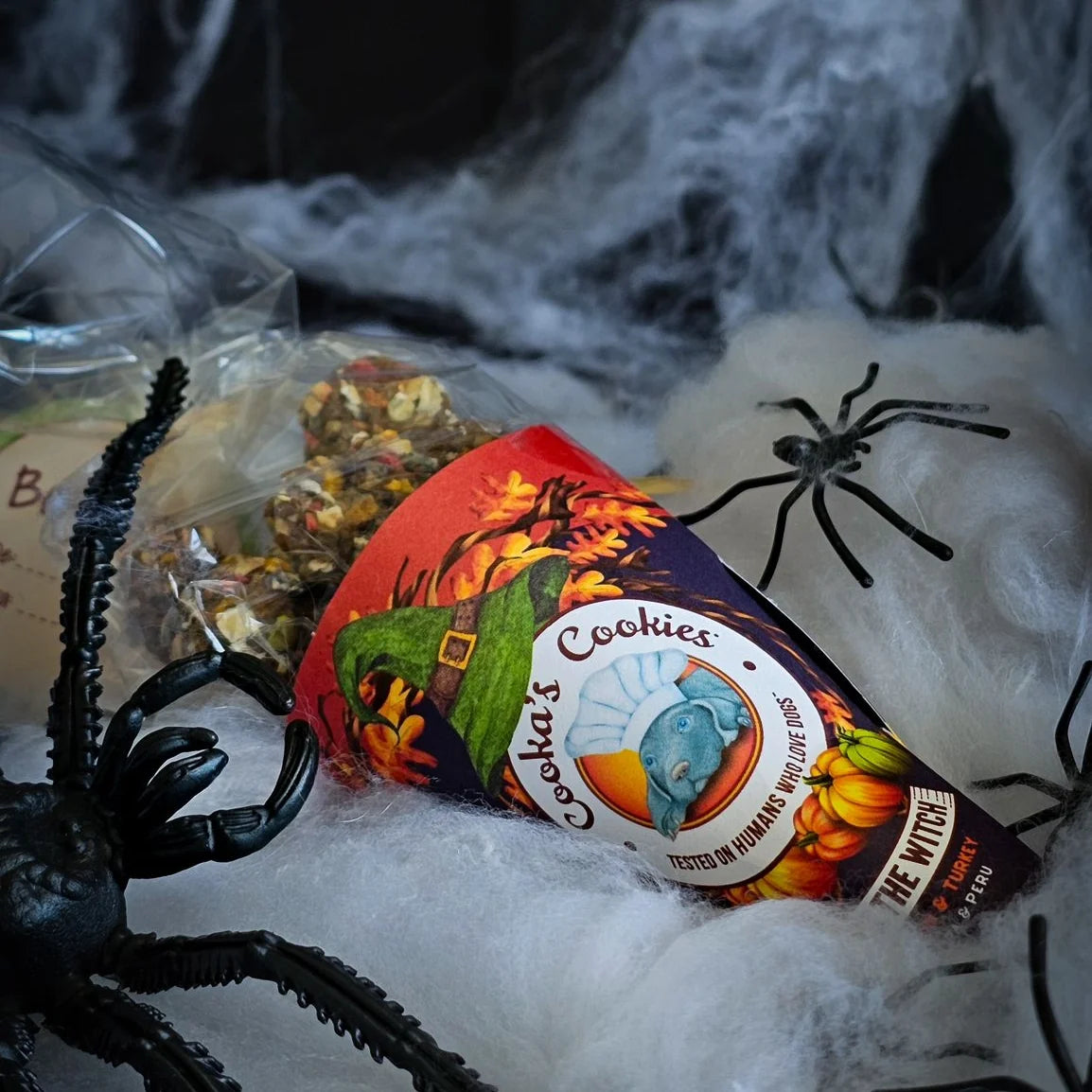 Halloween turkey and pumpkin dog treat cone