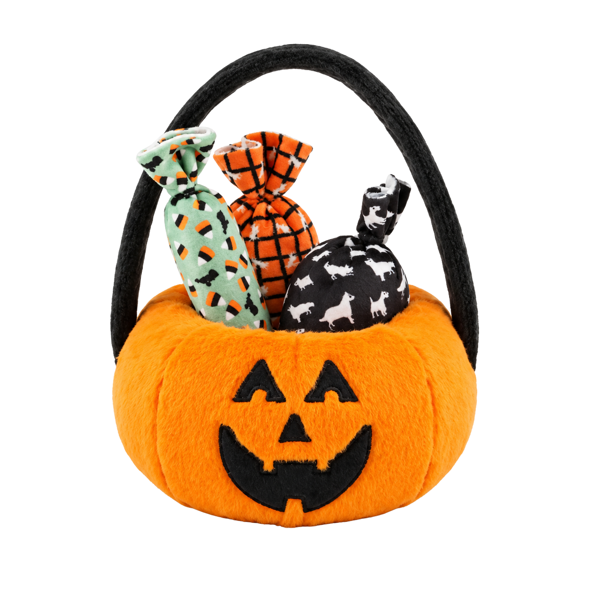 Halloween-Kürbis-Korb mit 3 Hundespielzeugen
