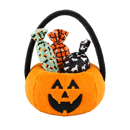 Halloween-Kürbis-Korb mit 3 Hundespielzeugen