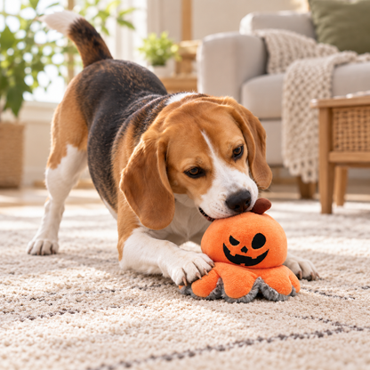 Juguete de Halloween de calabaza reversible para perros
